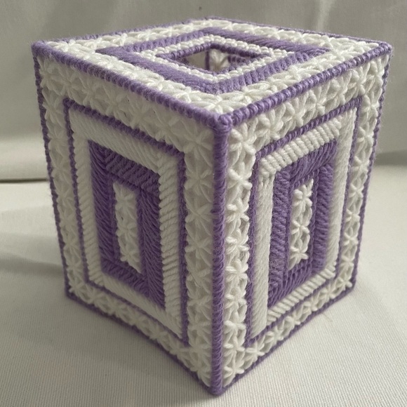 Set of 3 Handmade Needlepoint Plastic Canvas Tissue Box Cover multi color - Picture 10 of 14